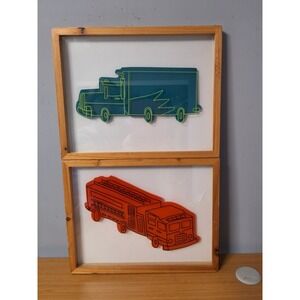 Target Framed Truck Wall Art Set Fire Truck and Semi Truck Kids Decor 15x12